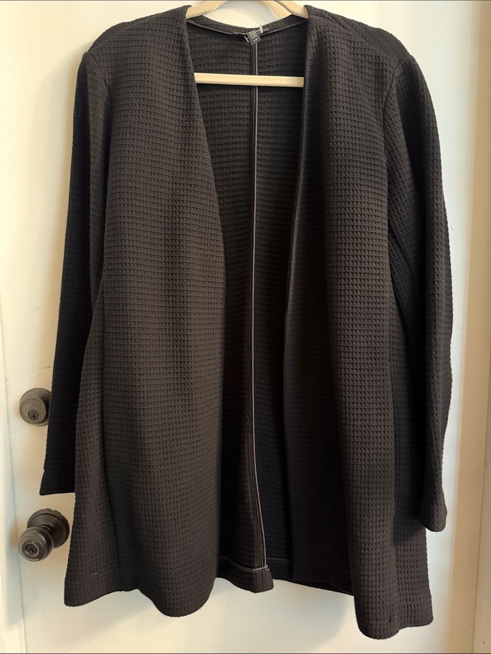 EILEEN FISHER BLACK COTTON TENCEL STRETCH GEOMETRY BLAZER SIZE LARGE